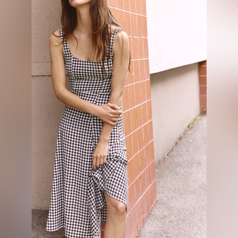 Zara Black and White Gingham Midi Dress